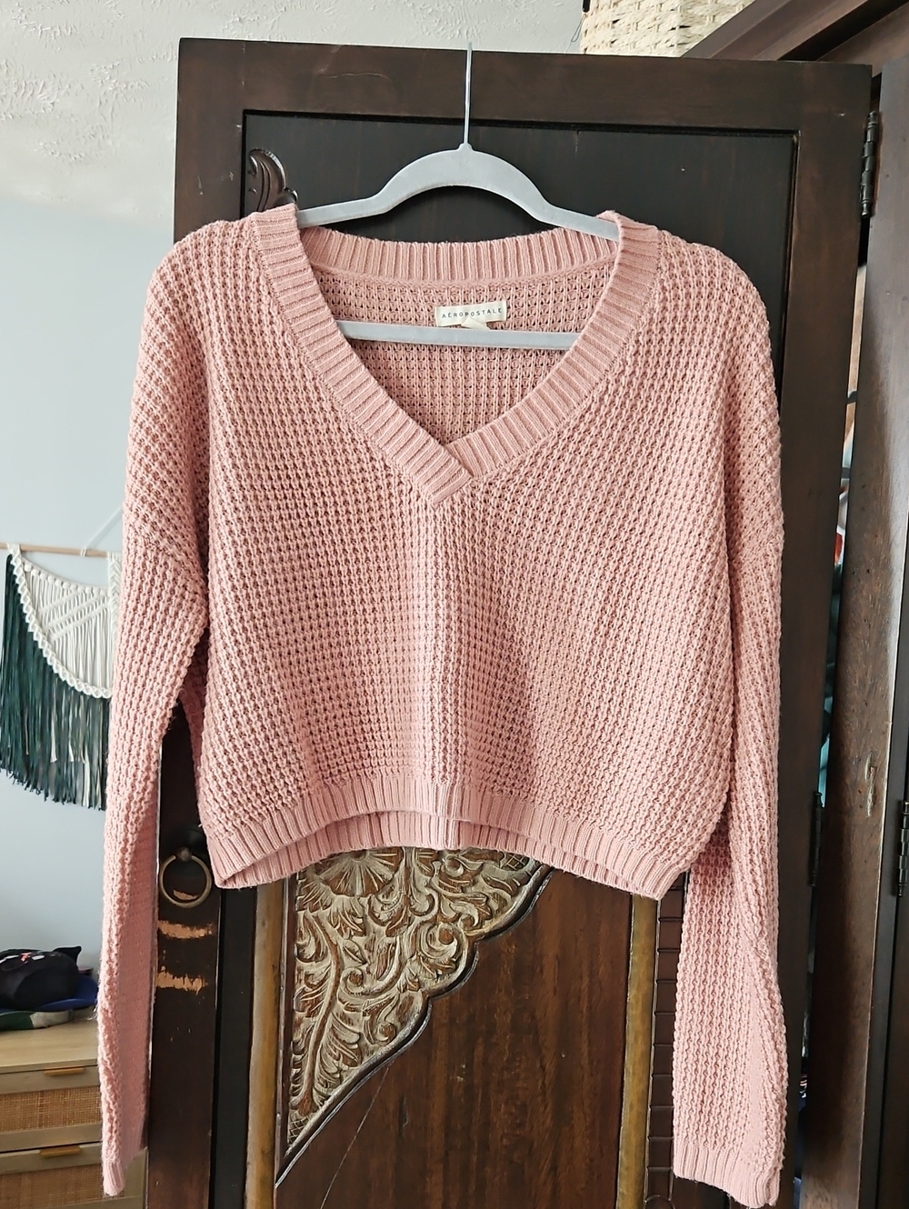 Aeropostale Dusty Rose V-Neck Chunky Knit Sweater